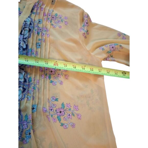 Charter Club Women's Size L Sheer Yellow Floral Blouse - Picture 3 of 7